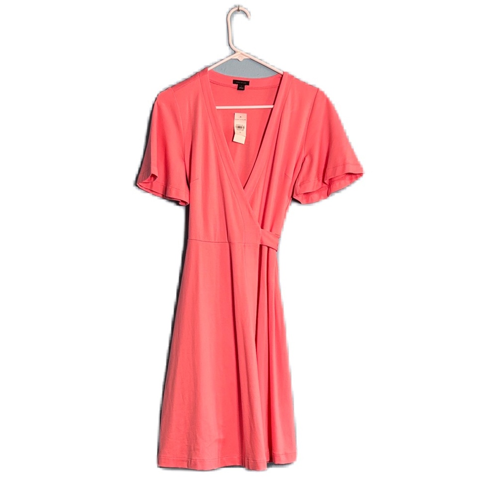 New Ann Taylor Flutter Sleeve Watermelon Red Self Tie Belt Drape Wrap Dress 0